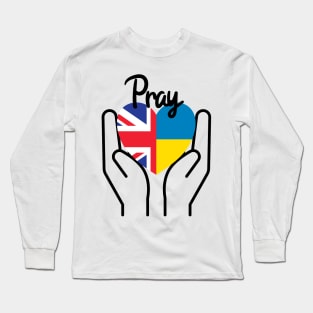 Pray For Ukraine, Pray For Peace, UK Supports Ukraine, UK Stands With Ukraine, Heart With Combined Flags Long Sleeve T-Shirt